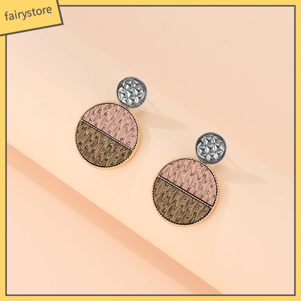 Đôi Khuyên Tai Hình Đĩa Đan Mây Phong Cách Boho Thời Trang Cho Nữ