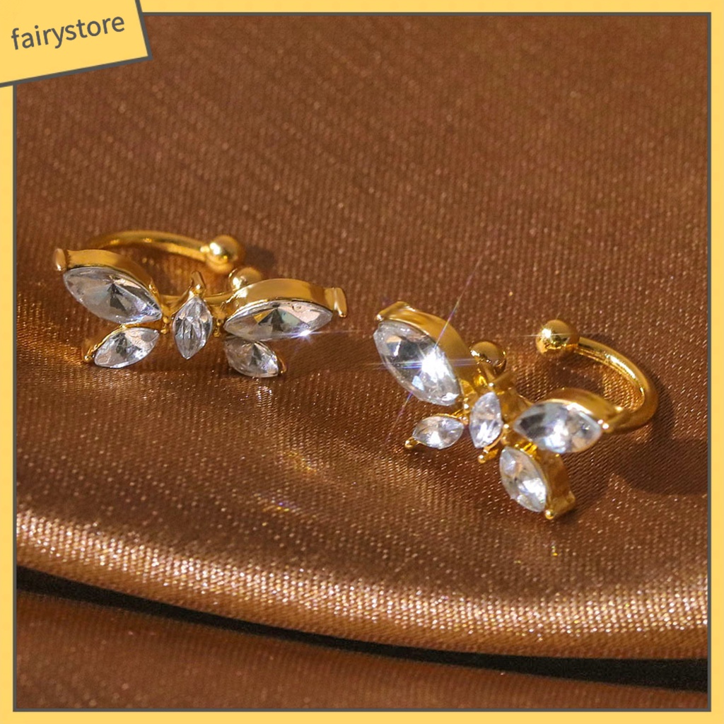 1 Đôi Bông Tai Kẹp Hình Bướm Đính Đá Zircon Phong Cách Nhật Bản Dành Cho Nữ