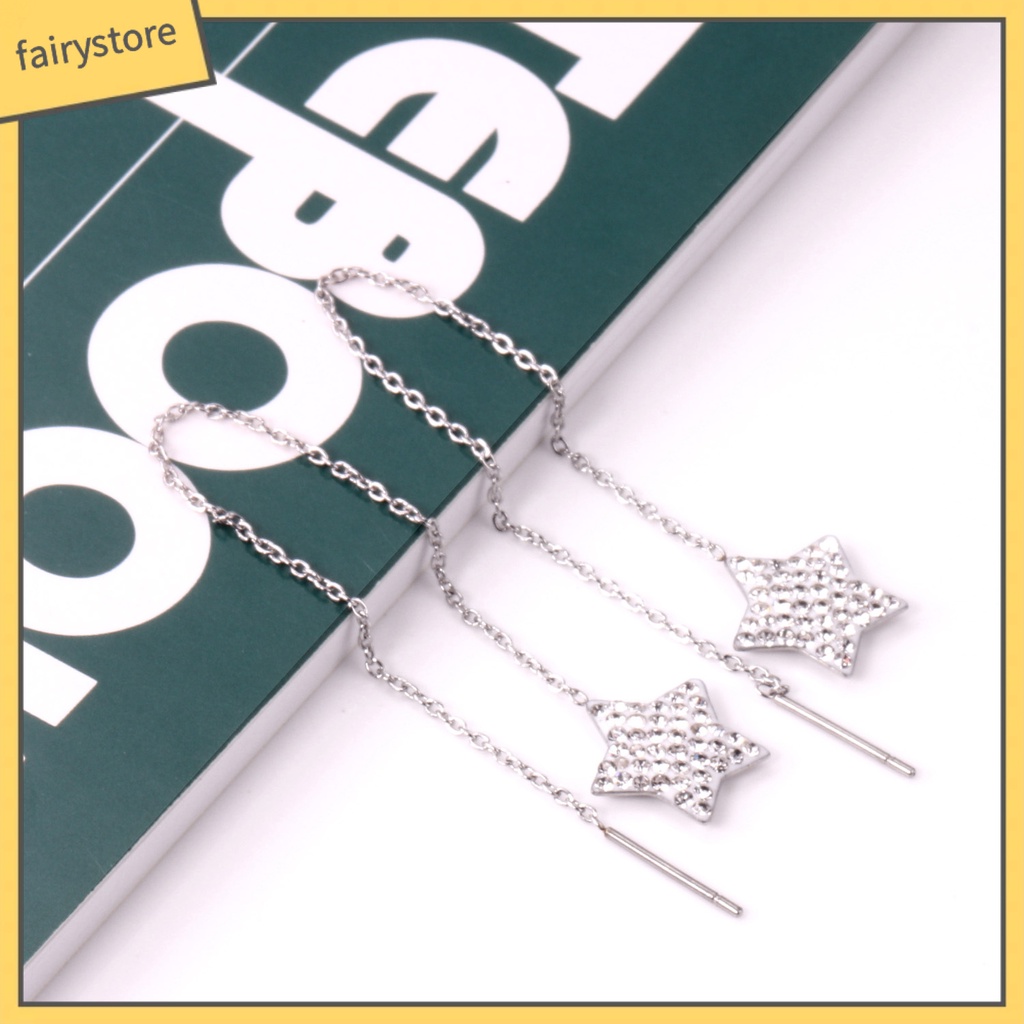 1 Đôi Khuyên Tai Dạng Hạt Tua Rua Thẳng Hình Ngôi Sao Năm Cánh Phong Cách Âu Mỹ Thời Trang Cao Cấp