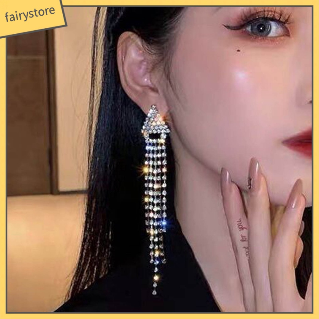1 Đôi Bông Tai Dáng Dài Đính Đá Lấp Lánh Thời Trang Dự Tiệc