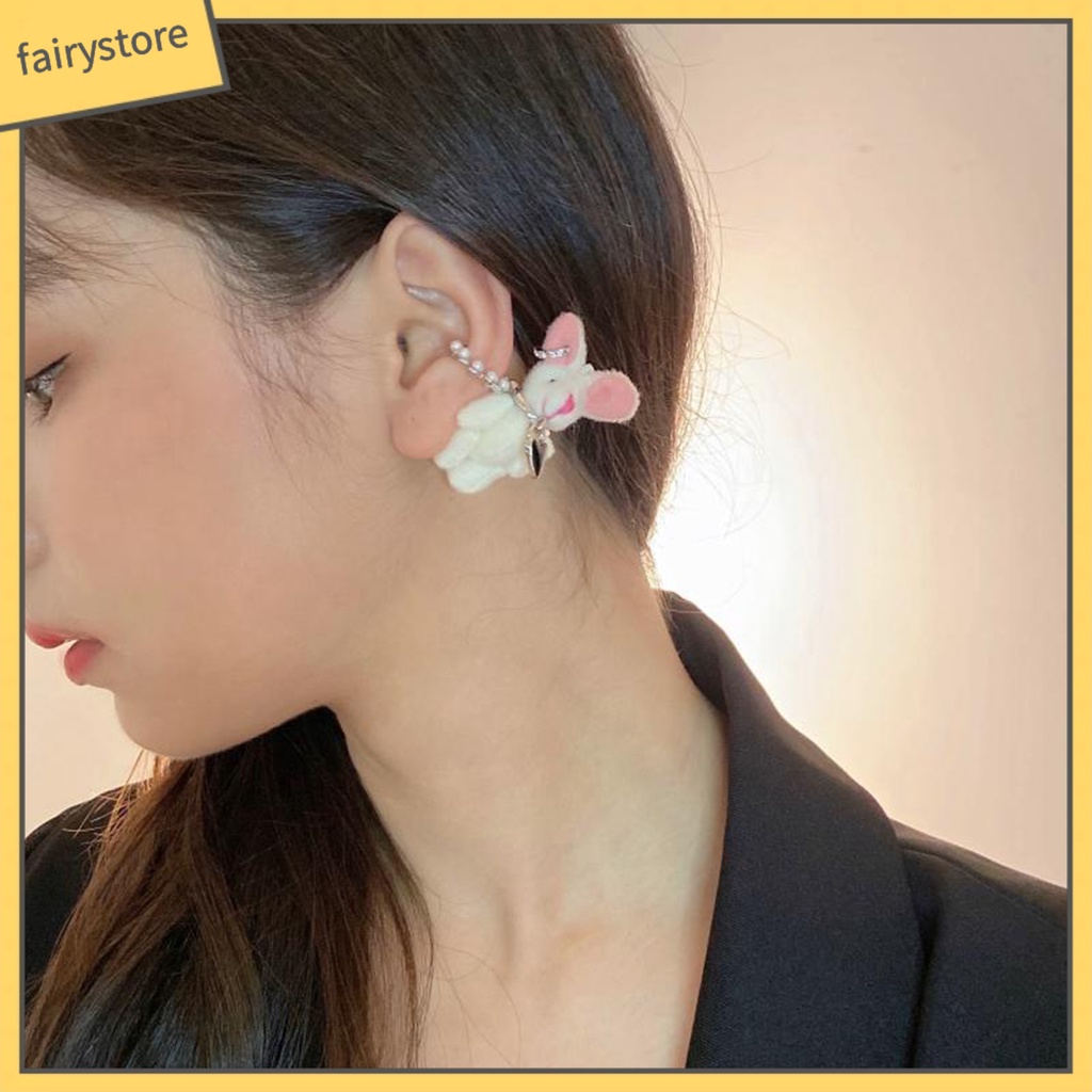 1 Chiếc Khuyên Tai Thỏ Trắng Handmade Bằng Lông Nhung Dễ Thương Bắt Mắt Thời Trang Cho Nữ