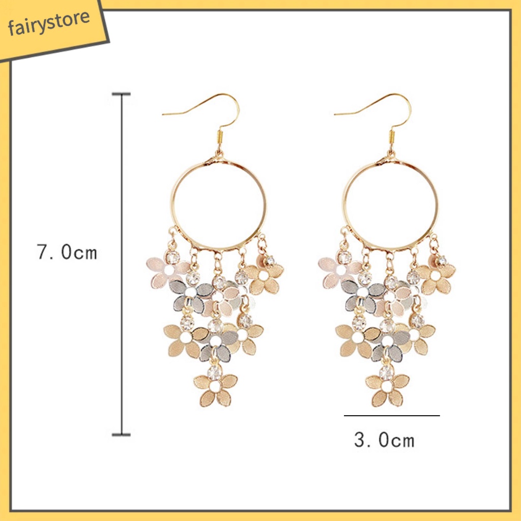 1 Đôi Bông Tai Hình Hoa Đính Đá Zircon Lấp Lánh Phong Cách Bohemian