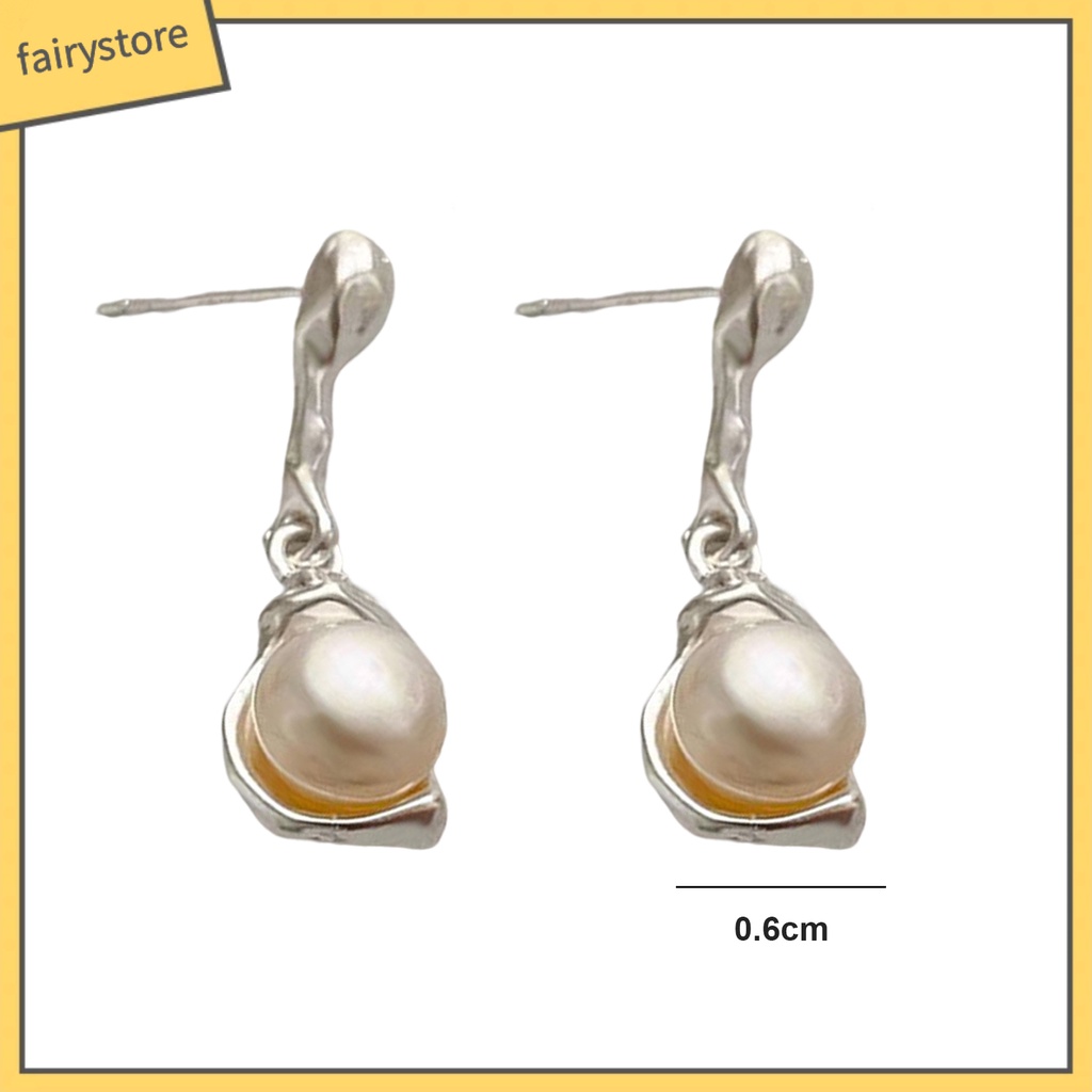 1 Đôi Bông Tai Hình Học Đính Ngọc Trai Giả Không Phai Màu Phong Cách Pháp Thời Trang