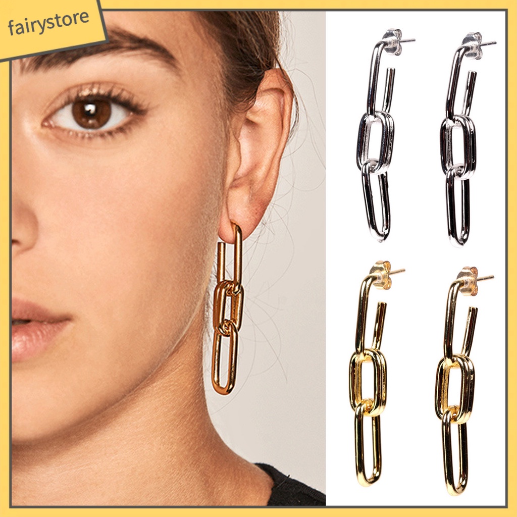 1 Đôi Bông Tai Hình Chữ Nhật Đính Đá Lấp Lánh Phong Cách Vintage