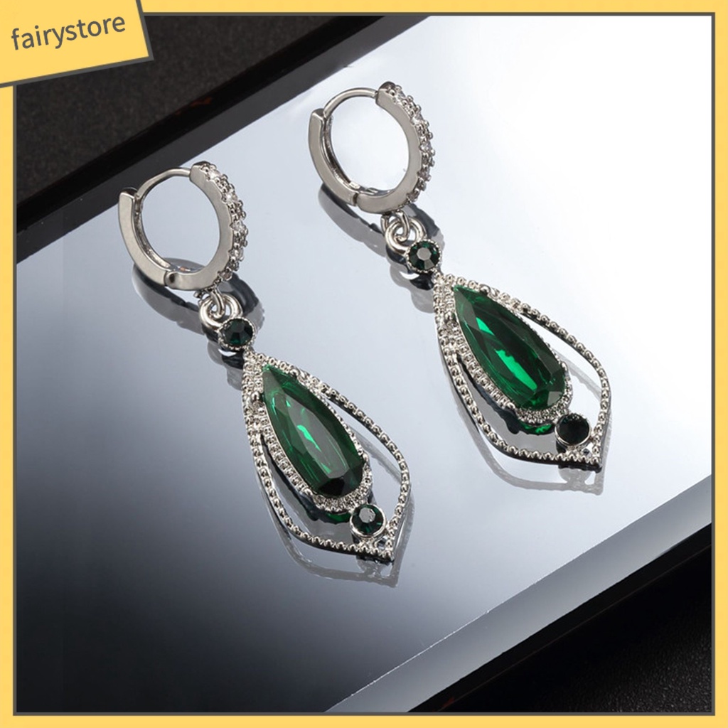 1 Đôi Bông Tai Hình Giọt Nước Đính Đá Zircon Thời Trang Dự Tiệc