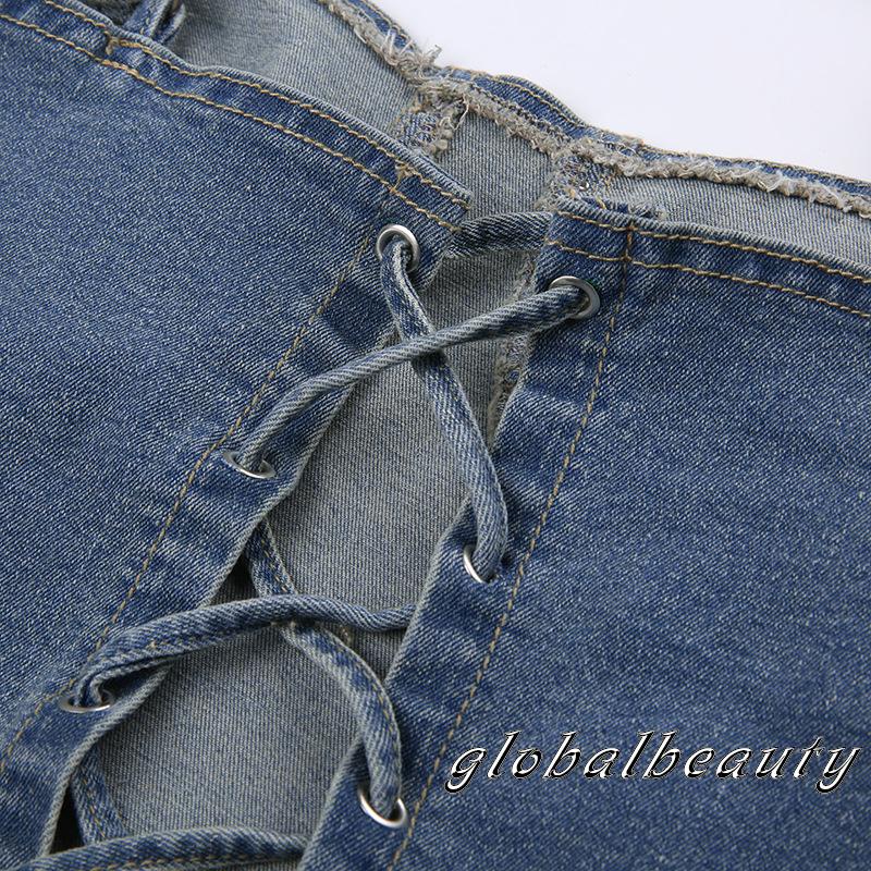 Áo Croptop Denim Hai Dây Phong Cách Retro Thời Trang Mùa Hè Dành Cho Nữ