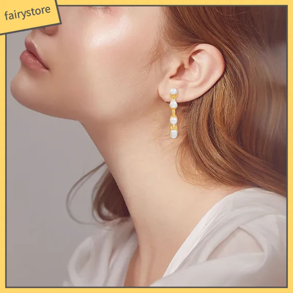 Set 6 Đôi Bông Tai Khoen Tròn Đính Ngọc Trai Giả Sang Trọng Cho Nữ