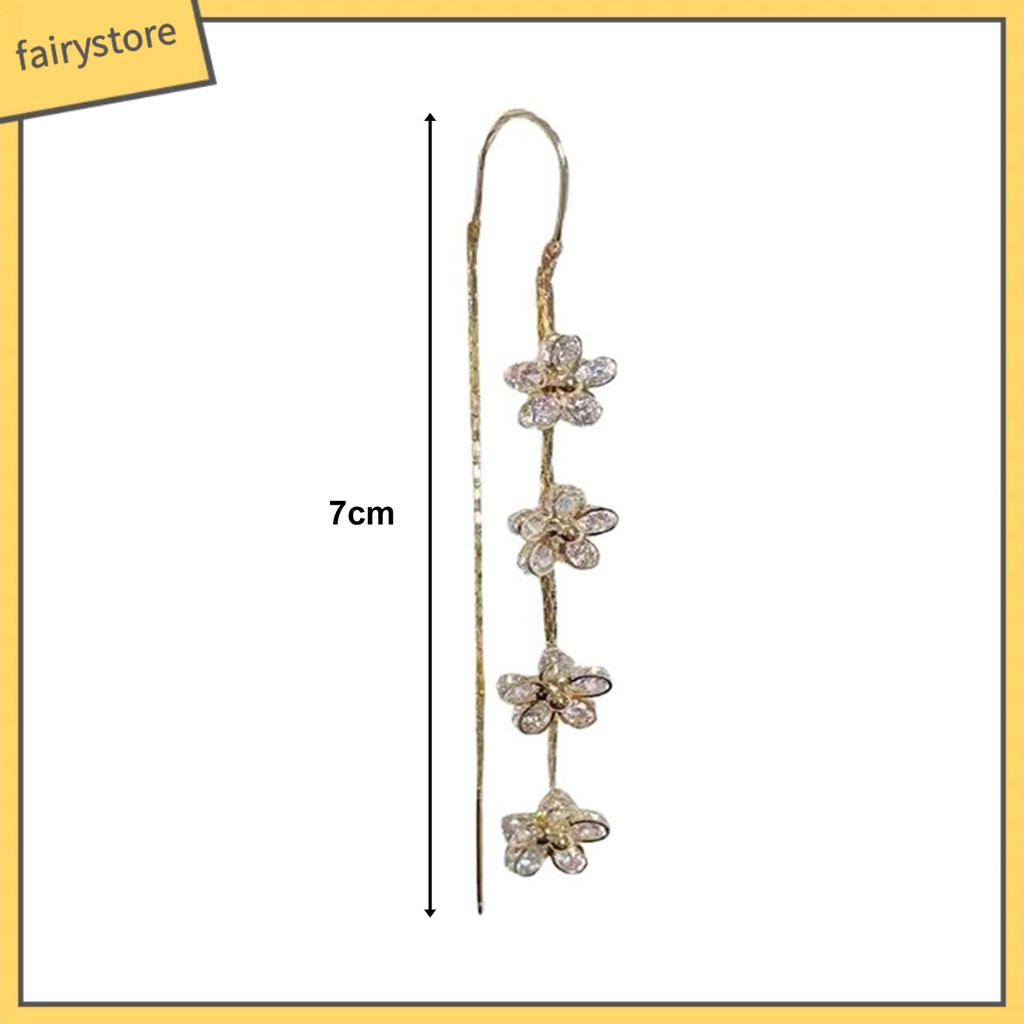 1 Đôi Bông Tai Dáng Dài Hình Hoa Đính Đá Lấp Lánh Sang Trọng Không Gây Dị Ứng Thời Trang Cho Nữ