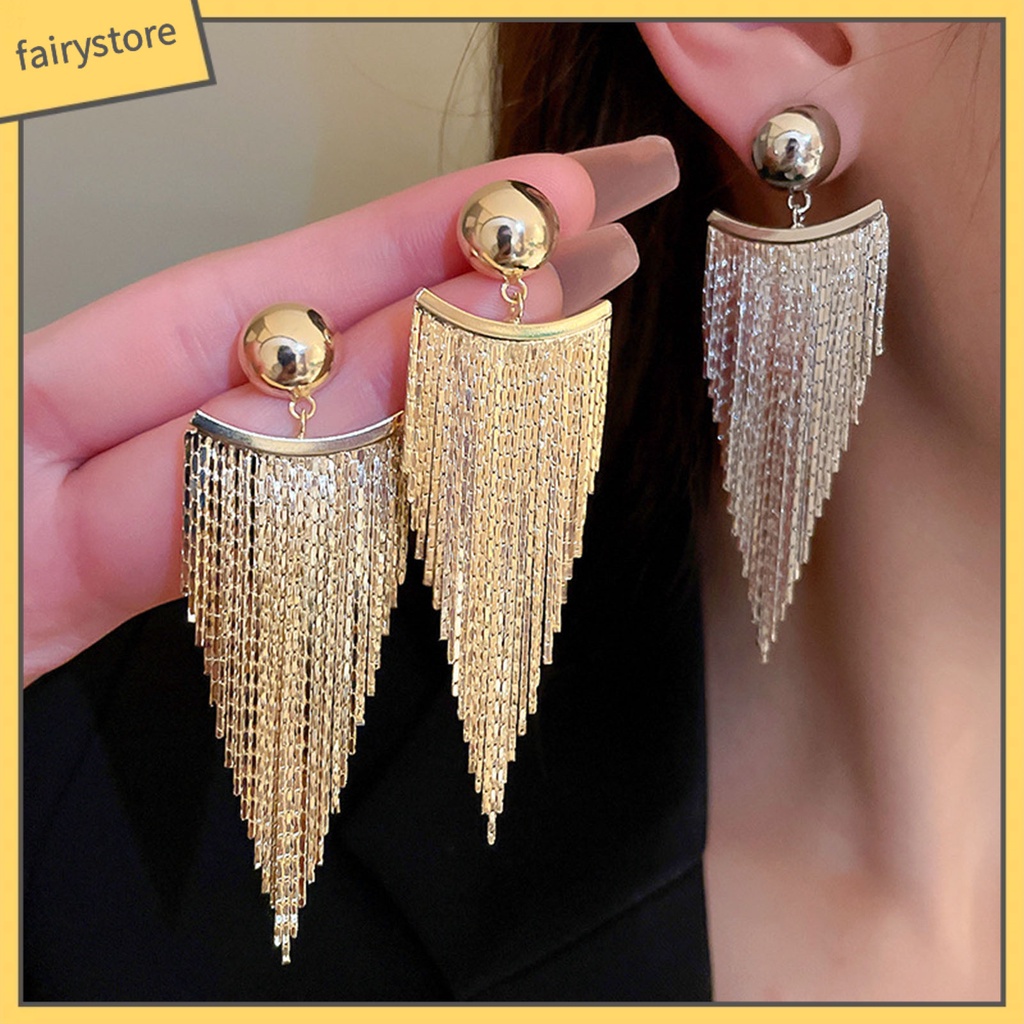 1 Đôi Bông Tai Tua Rua Dáng Dài Sang Trọng Thời Trang