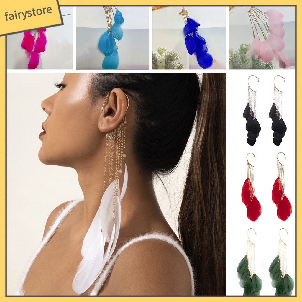 1 Đôi Bông Tai Đeo Vành Tai Hình Lông Vũ Phong Cách Bohemian Cổ Điển Dành Cho Nữ