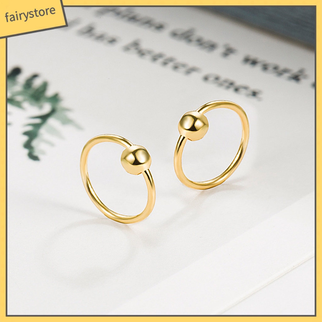 Set 2 Khuyên Tai Tròn Rỗng Đính Bóng Lông Thiết Kế Hình Học Mặc Hàng Ngày