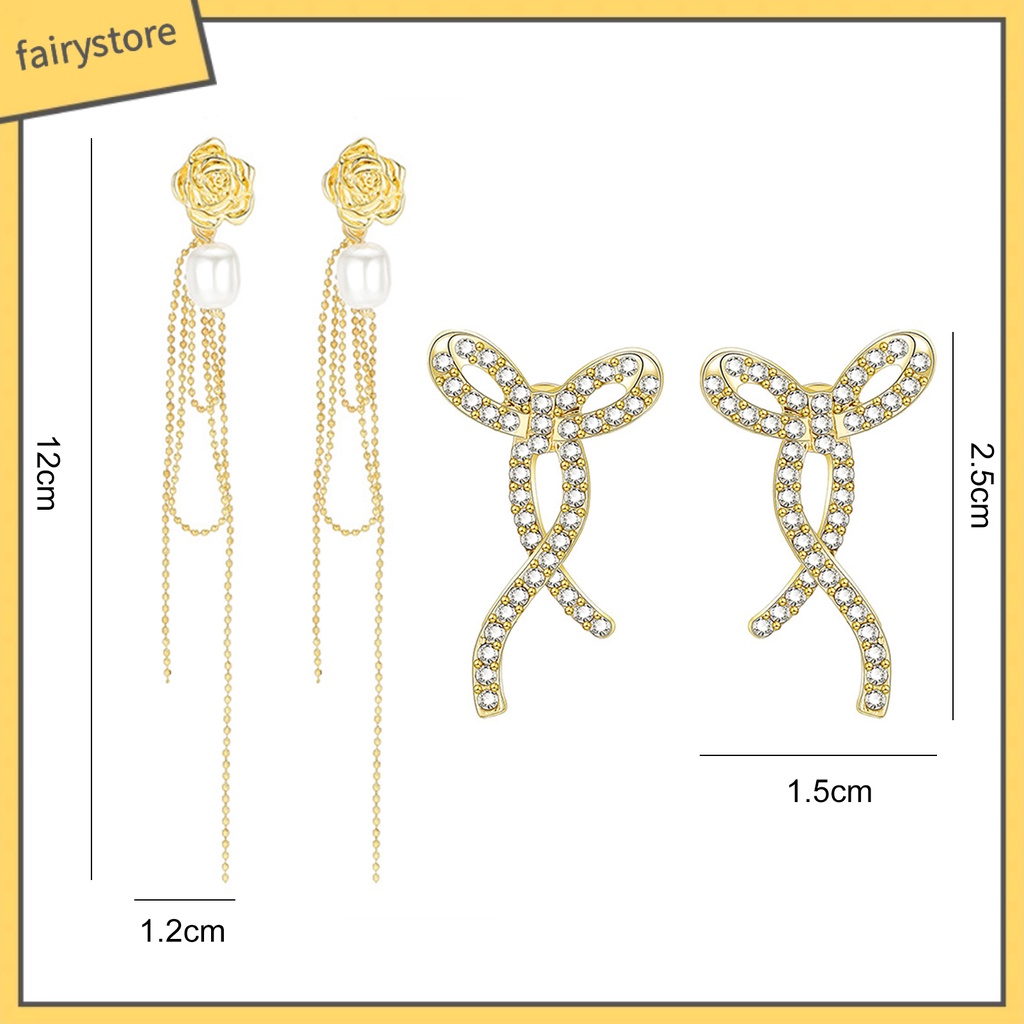 1 Đôi Bông Tai Hình Hoa Hồng Đính Ngọc Trai Nhân Tạo Thời Trang