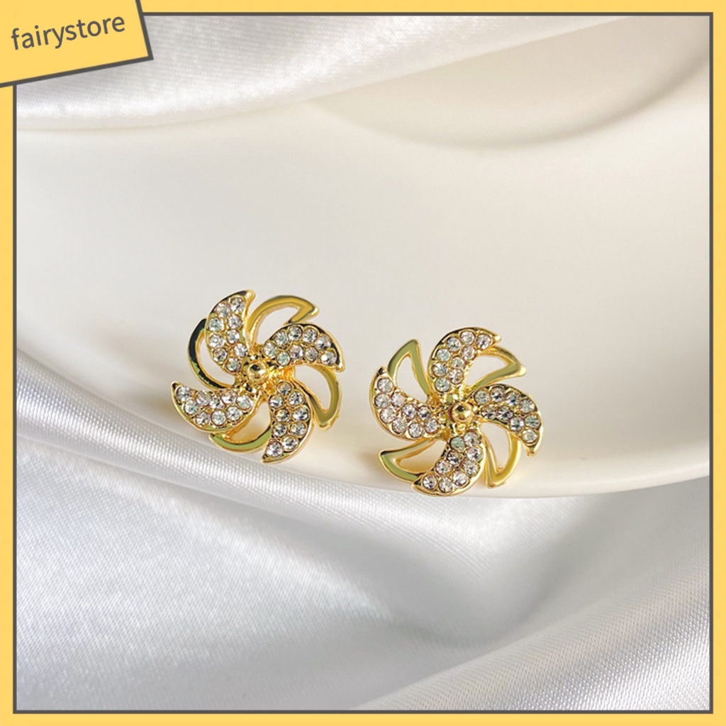 1 Đôi Bông Tai Hình Cối Xay Gió Đính Đá Zircon Sáng Tạo Dành Cho Nữ