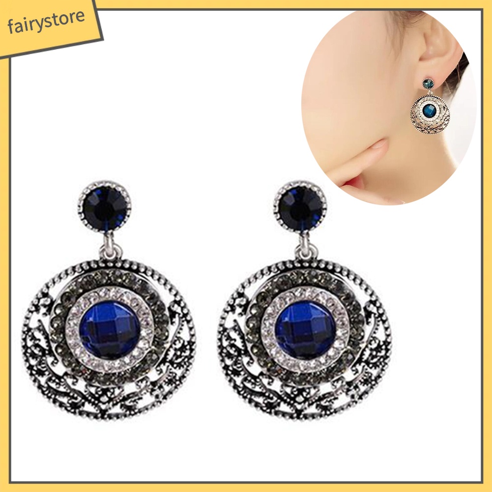 Đôi Bông Tai Hình Tròn Đính Đá Phong Cách Retro Dành Cho Nữ