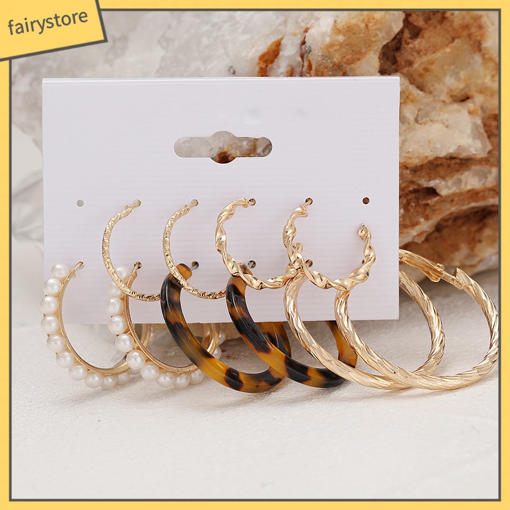 1 Bộ Bông Tai Tròn Đính Đá &amp; Ngọc Trai Nhân Tạo Cho Nữ