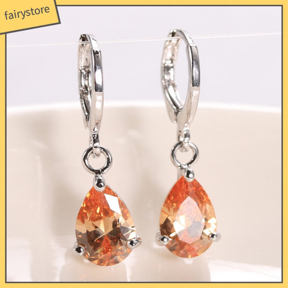 Bông Tai Tròn Đính Đá Zircon Hình Giọt Nước Thời Trang Cho Nữ