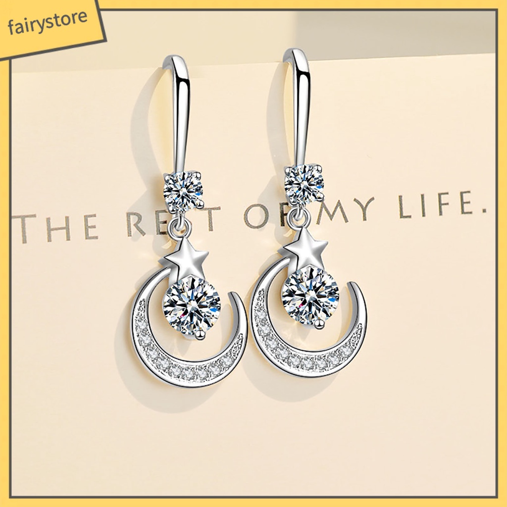 1 Đôi Bông Tai Hình Mặt Trăng Đính Đá Bằng Đồng Trang Nhã