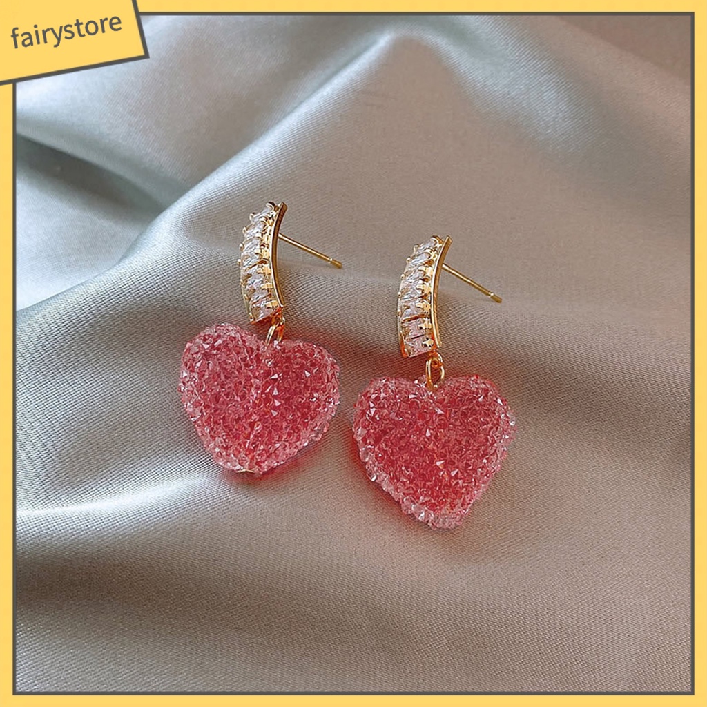 1 Đôi Bông Tai Hình Trái Tim Đính Đá Zircon Lấp Lánh Dành Cho Nữ