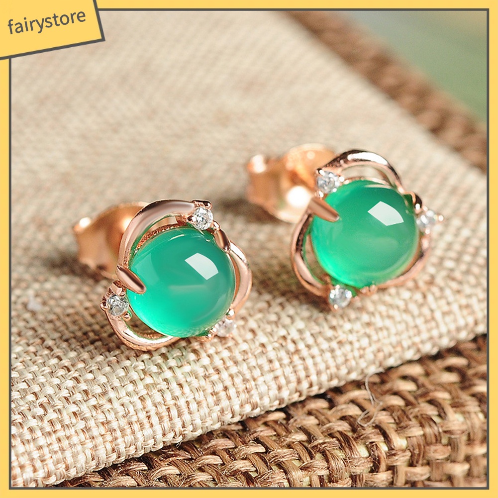 Bông Tai Mạ Bạc Hình Hoa Đính Ngọc Bích Giả Thời Trang Cho Nữ