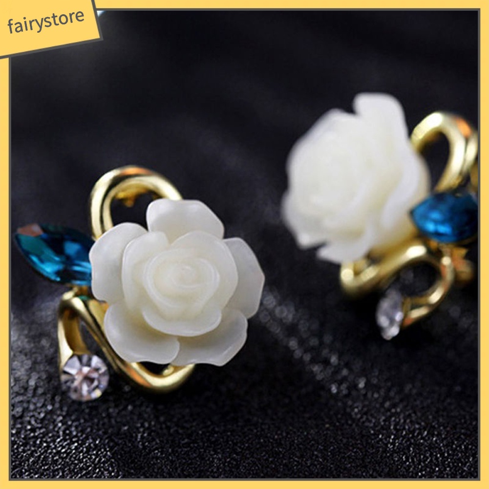 1 Đôi Bông Tai Hình Hoa Hồng Đính Đá Phong Cách Retro Dành Cho Nữ