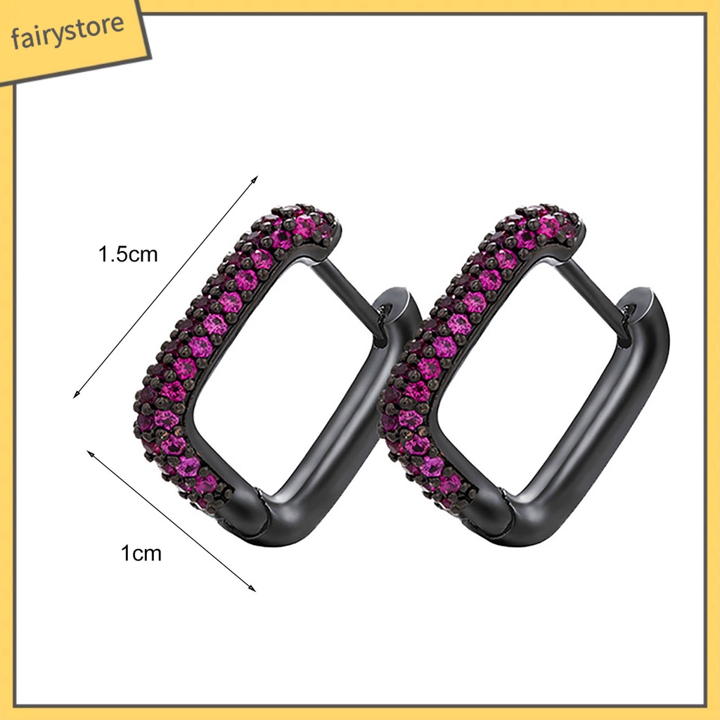 1 Đôi Bông Tai Hình Vuông Đính Đá Mạ Điện Không Gây Dị Ứng Phong Cách Vintage Phương Tây