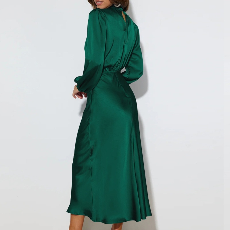 Đầm Maxi Dài Tay Vải Satin Dáng Rộng Màu Sắc Đơn Giản Thời Trang Dự Tiệc Cho Nữ