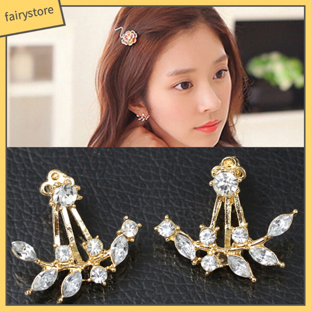 Đôi Khuyên Tai Hình Cành Lá Đính Đá Thời Trang Cho Nữ