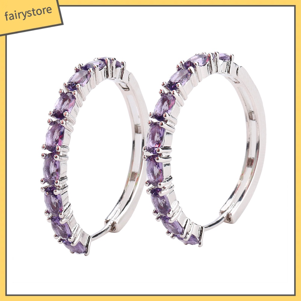 Bông Tai Hình Oval Đính Đá Zircon Sang Trọng Dành Cho Nữ