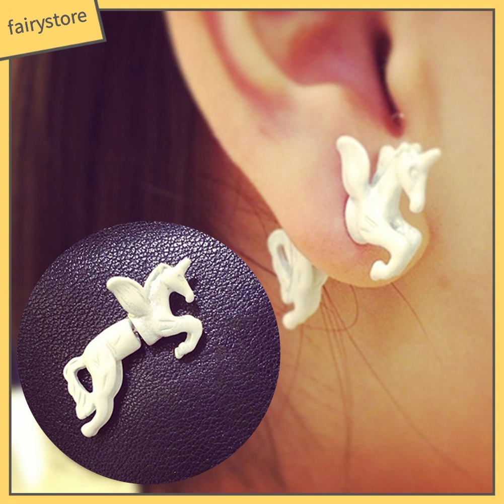 [FRO] 1 Khuyên Tai Đinh Tán Hình Ngựa Một Sừng Cá Tính Phong Cách Punk