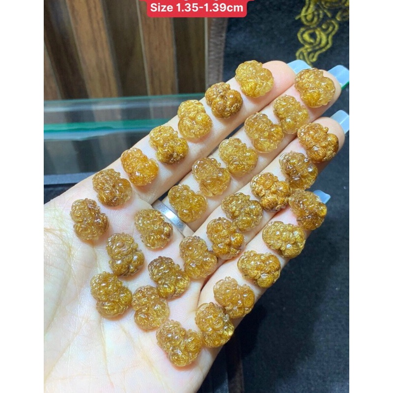 Mặt dây chuyền, mặt nhẫn Tì Hưu và Hồ Ly đá Ta tóc vàng đồng 1.4cm