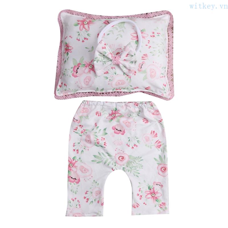 1 Bộ Phụ Kiện Chụp Ảnh Gồm Áo Và Quần In Họa Tiết Thắt Nơ Và Băng Cài Đầu Cho Bé Gái Sơ Sinh