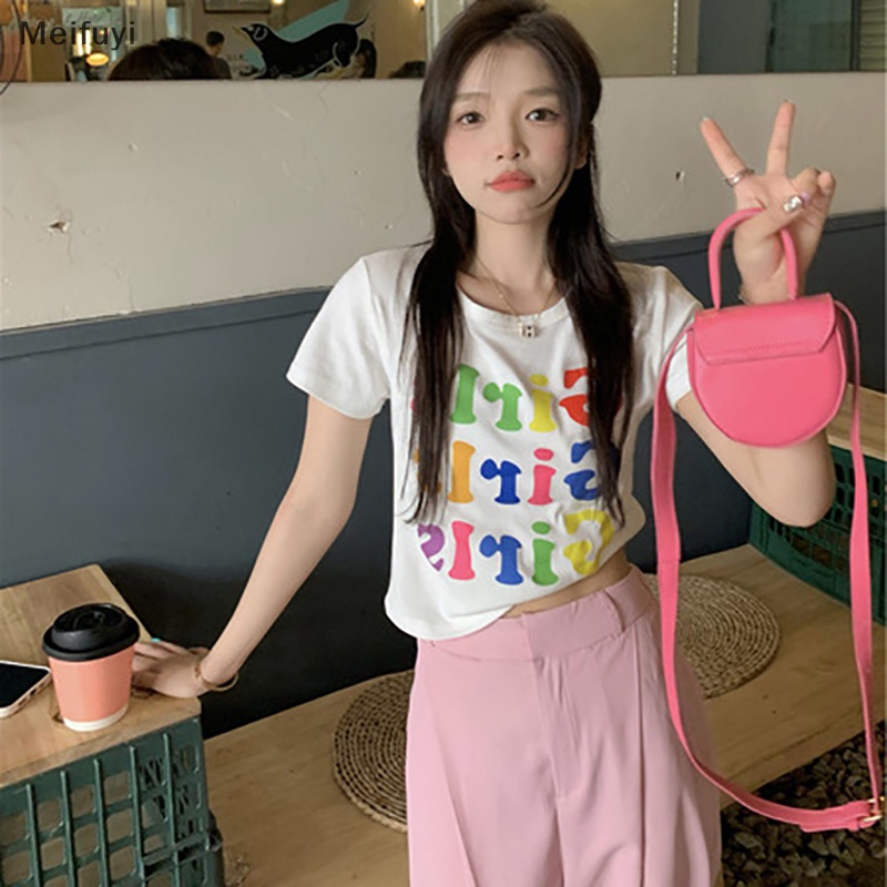 Áo Thun Croptop Tay Ngắn Cổ Tròn In Chữ Thời Trang Mùa Hè Quyến Rũ Cho Nữ