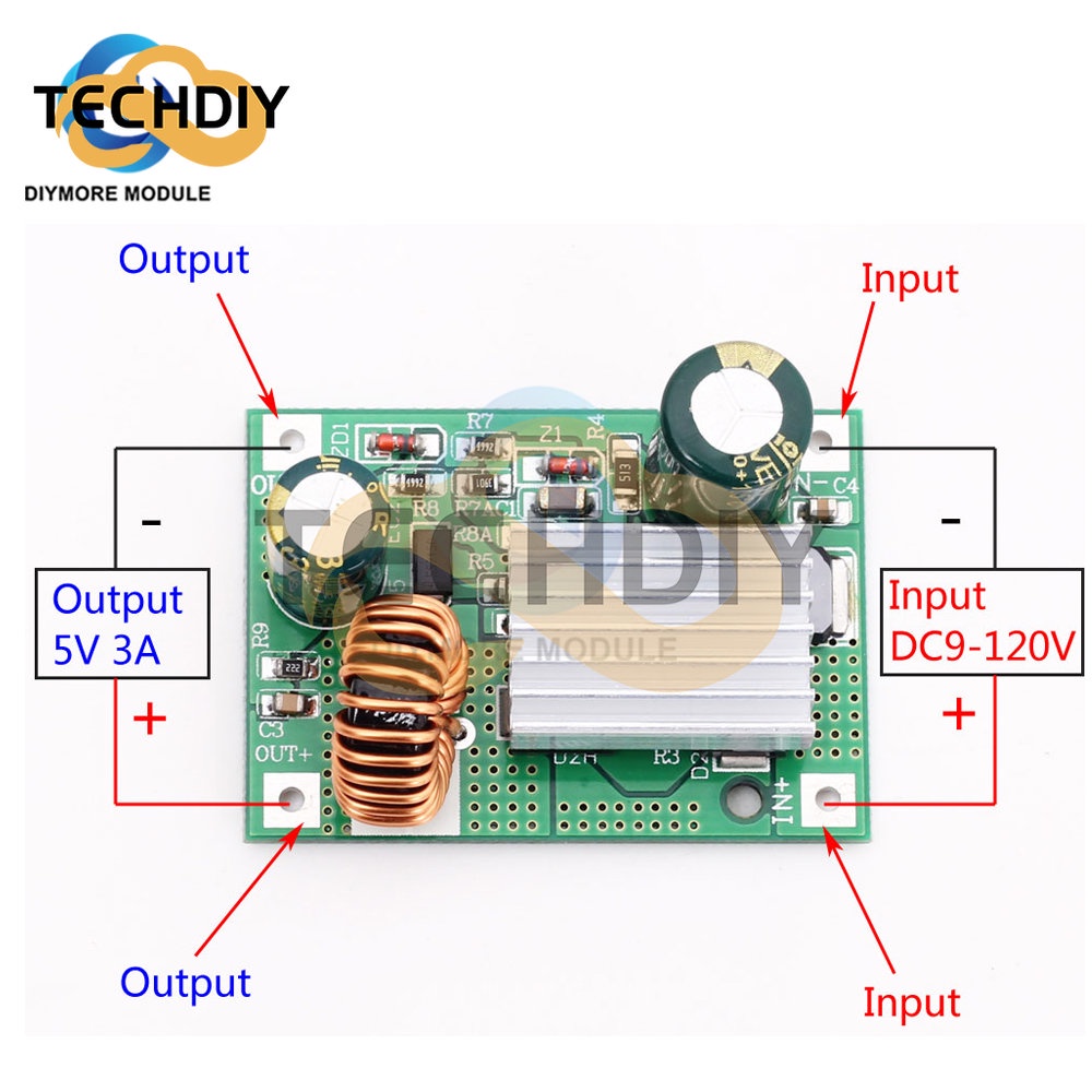 Mô Đun Hạ Áp DC 9V 12V 24V 36V 48V 72V 120V Sang 5V 12V 3A Chuyên Dụng