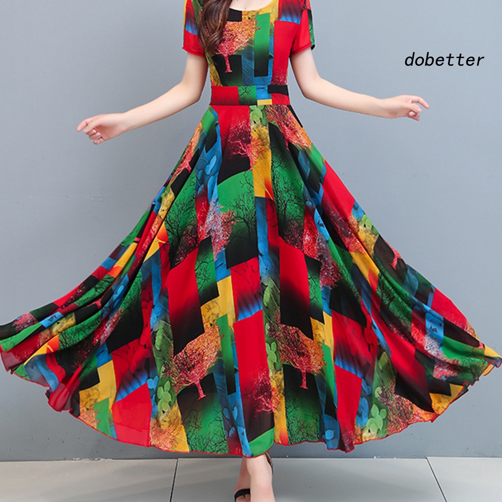 Đầm Dài Dáng Chữ A Viền Lớn In Họa Tiết Nhiều Màu Sắc Thời Trang Mùa Hè Cho Nữ