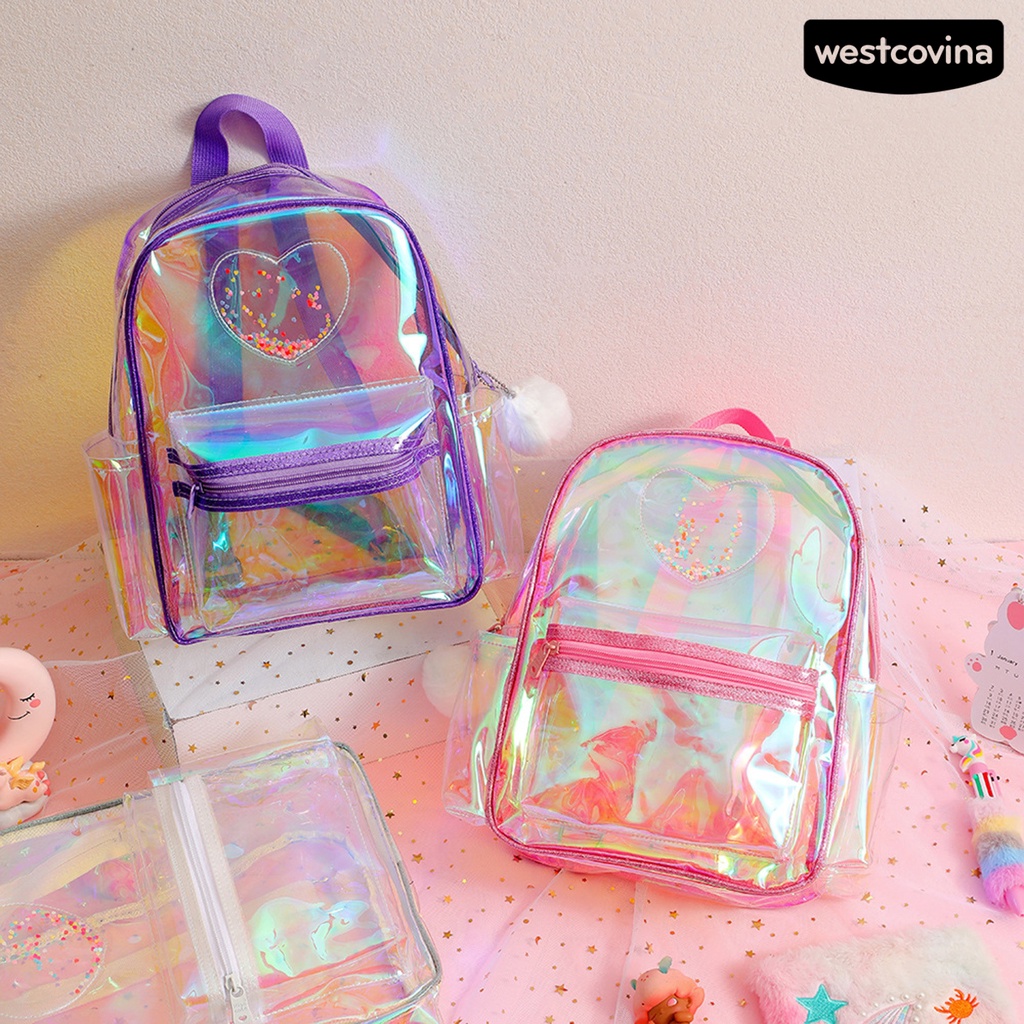[WSTN] [WSTN]✎Ba Lô Trong Suốt Chống Thấm Nước Sức Chứa Lớn Có Thể Điều Chỉnh Họa Tiết Trái Tim Cho Nữ
