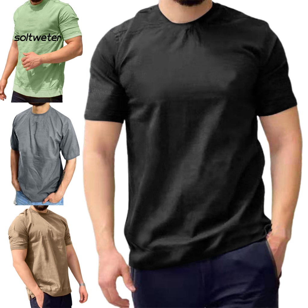 Áo Thun Tay Ngắn Cổ Tròn Màu Sắc Đơn Giản Cho Nam