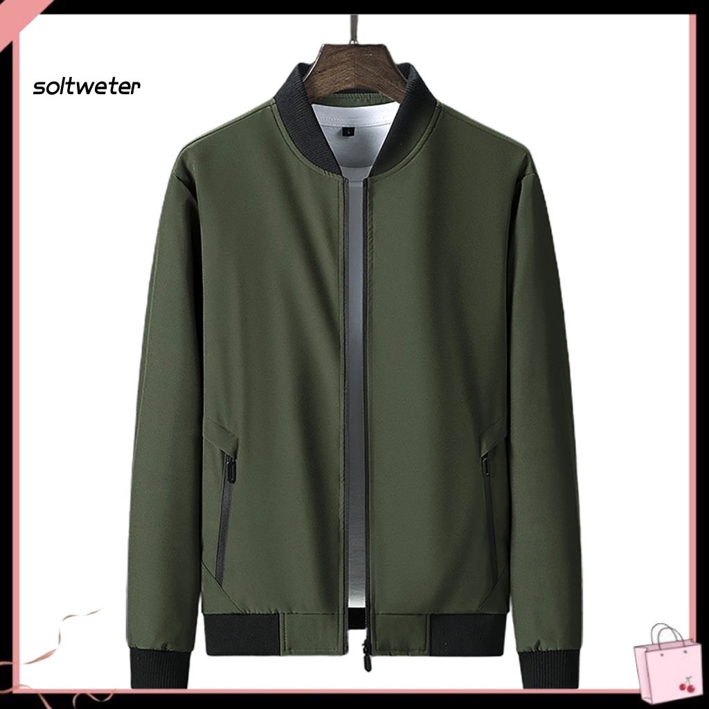 Áo Khoác Cổ Đứng Màu Trơn Dáng Rộng Có Túi Và Khóa Kéo Thời Trang Xuân Thu Cho Nam