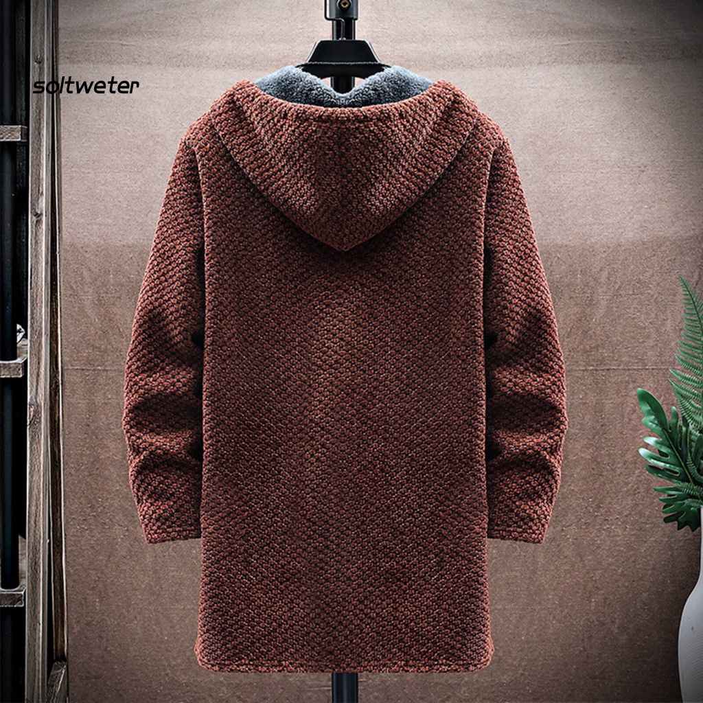 Áo Khoác Sweater Dệt Kim Tay Dài Có Mũ Trùm Vải Lông Dày Dặn Phối Dây Rút Thời Trang Thu Đông Đường Phố