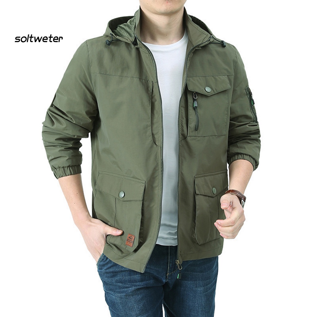 Áo Khoác Màu Trơn Mau Khô Có Khóa Kéo Có Nón Trùm Đầu Màu Sắc Trơn Dành Cho Nam