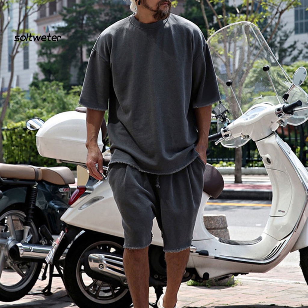 1 Bộ Quần Short Dây Rút Dáng Rộng Màu Trơn Có Túi Thời Trang Mùa Hè Cho Nam