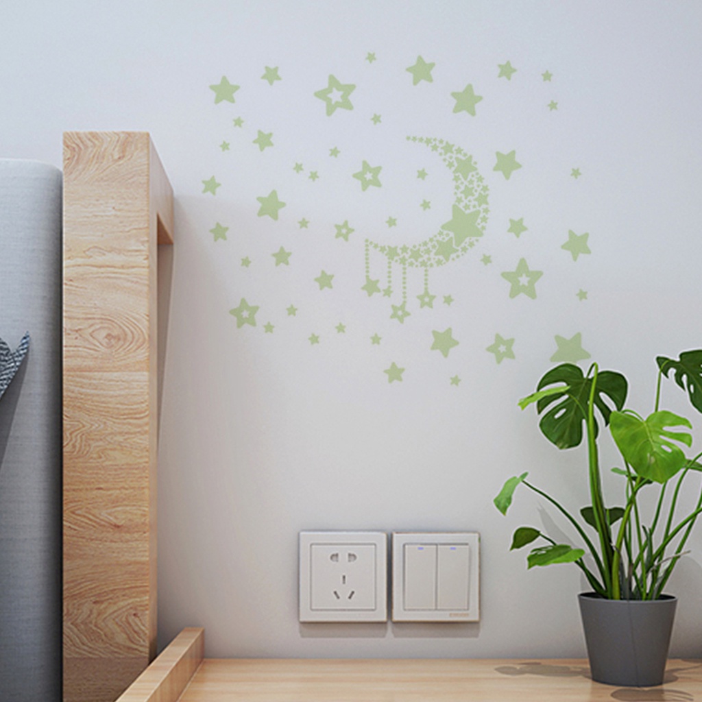 Miếng Dán Tường Dạ Quang Tự Dính Hình Trăng Sao Trang Trí Nhà Cửa DIY