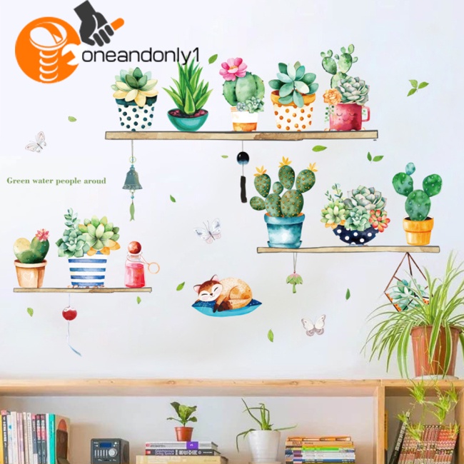 Sticker Dán Tường Tự Dính Họa Tiết Cây Xương Rồng Dễ Thương Trang Trí Phòng Khách / Phòng Ngủ / Hành Lang