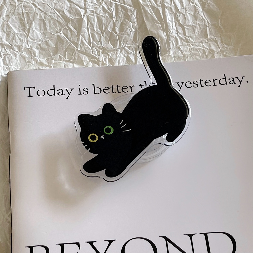 Ốp Điện Thoại imd Mềm Trong Suốt In Hình Mèo Đen Dễ Thương Có Giá Đỡ Cho iPhone 11 13 12 14 Pro Max