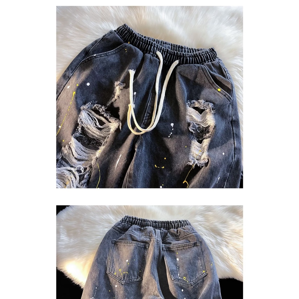 Quần Short Denim Ống Rộng Phong Cách Hip Hop Đường Phố Mỹ Cá Tính Cho Nam