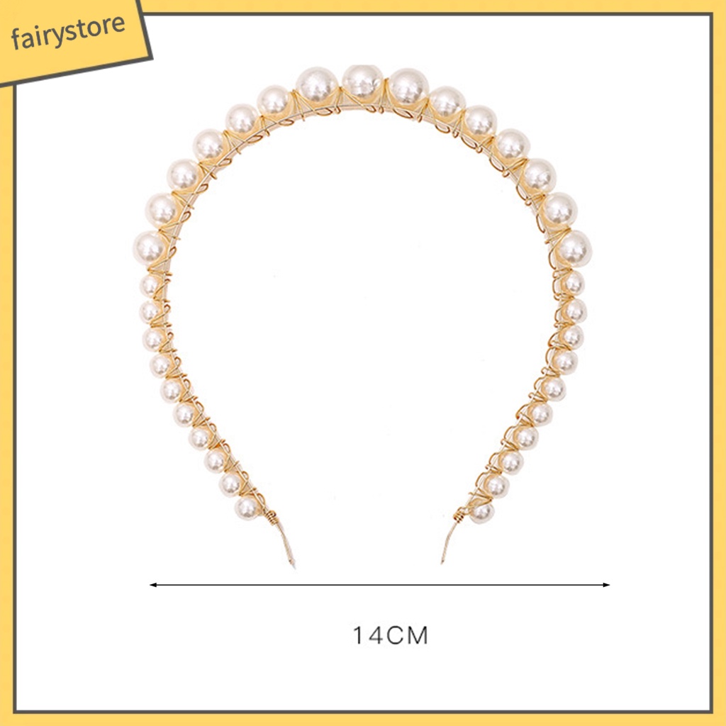 Băng Đô Cài Tóc Đính Ngọc Trai Nhân Tạo Màu Trơn Co Giãn Chống Trượt Trọng Lượng Nhẹ