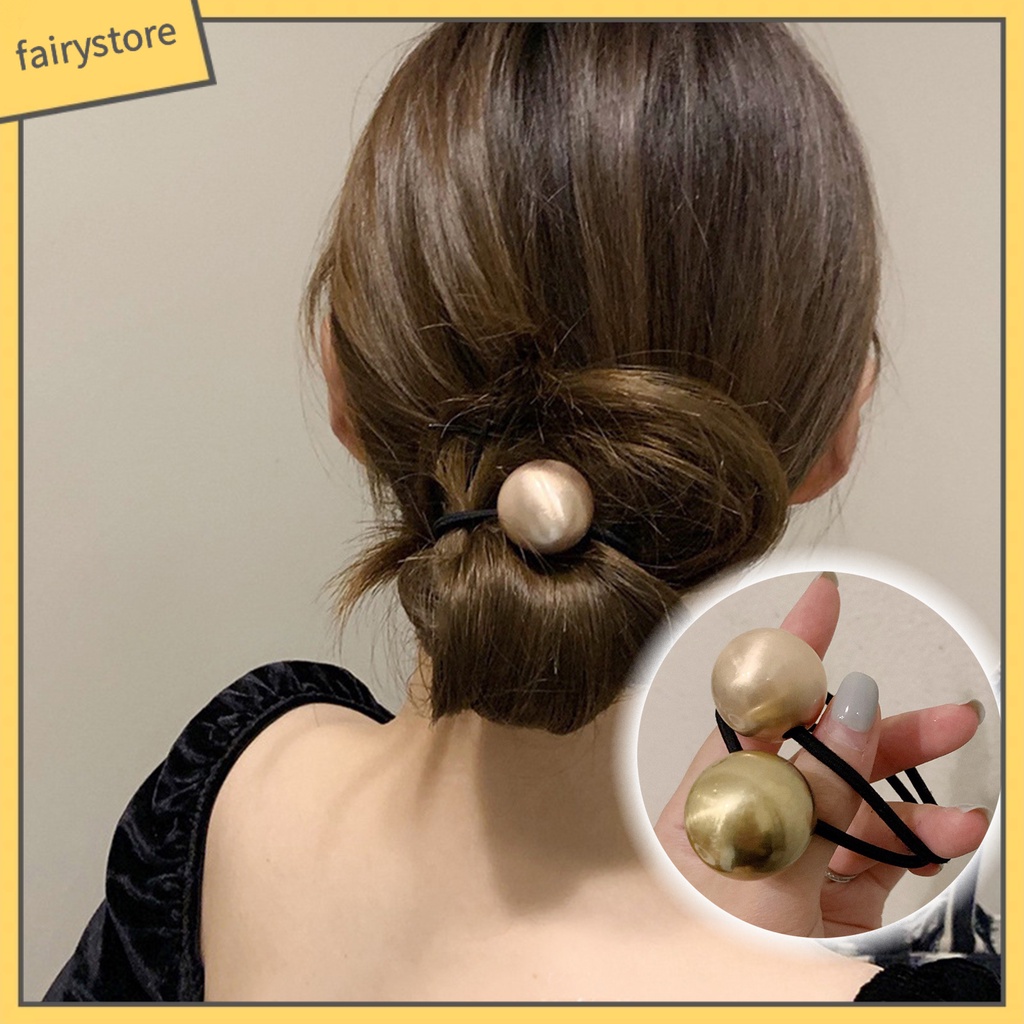 Dây Cột Tóc Đuôi Ngựa Co Giãn Đính Bóng Kim Loại Phong Cách Hàn Quốc Vintage Cho Nữ