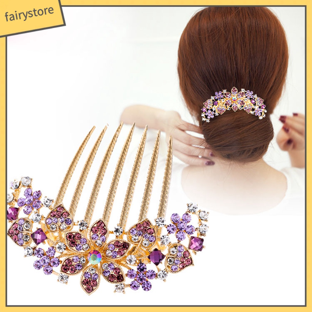 Lược Cài Tóc 7 Răng Đính Đá Nhiều Màu Sắc Chống Trượt Phong Cách Hàn Quốc