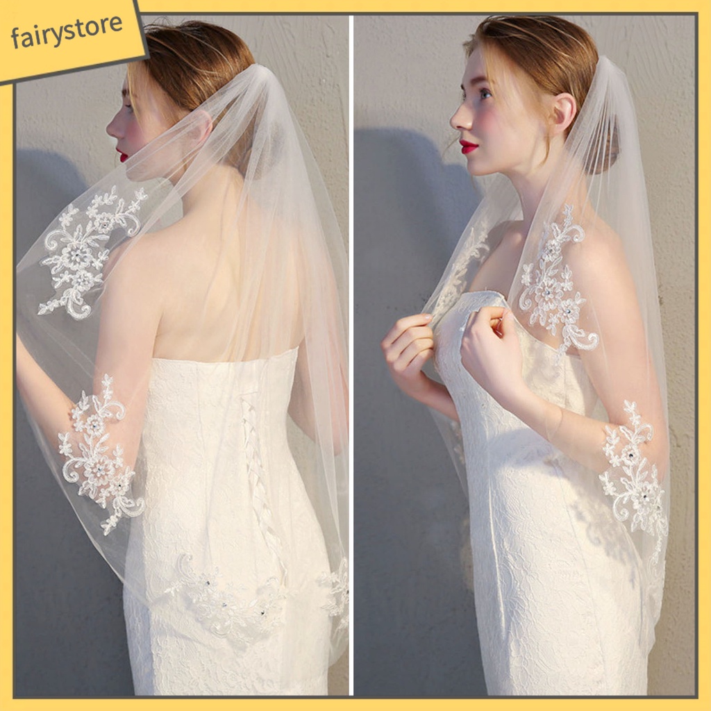 [FRO] Mạng Che Mặt Phối Ren Lưới Đính Đá Quyến Rũ Đẹp Mắt Với Một Lớp Trang Trí Tóc Để Chụp Ảnh Cưới