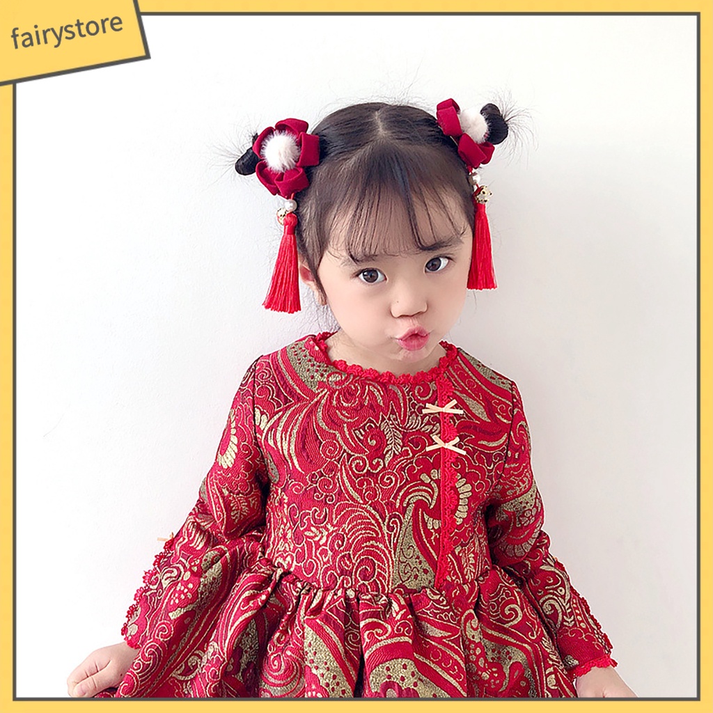 1 Cặp Kẹp Tóc Tua Rua Phong Cách Trung Hoa Cổ Điển Cho Bé Chụp Ảnh