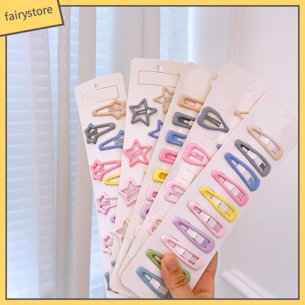 Set 10 Kẹp Tóc Hình Ngôi Sao / Trái Tim Hoạt Hình Co Giãn Chống Trượt Màu Kẹo Ngọt